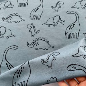 Felpa Certificata GOTS con stampa dinosauri neri su base color jeans