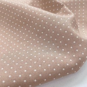 Tessuto in cotone Certificato GOTS tortora a pois