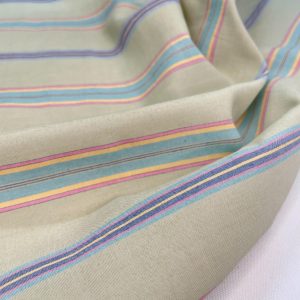 Cotone morbidissimo tinto in filo verde a righe colorate con Certificazione Oeko-Tex