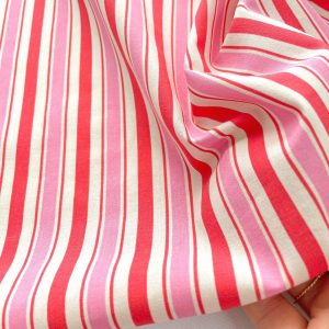 Cotone morbidissimo a righe rosa, avorio e rosse con Certificazione Oeko-Tex