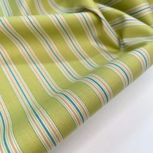 Cotone morbidissimo tinto in filo verde acido a righe colorate con Certificazione Oeko-Tex