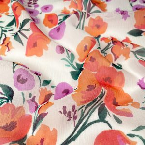 SETA STAMPA FIORE ARANCIO E GLICINE