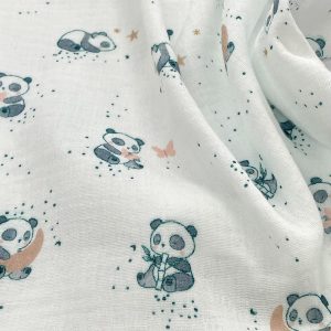 Mussola di cotone Certificato GOTS con stampa panda