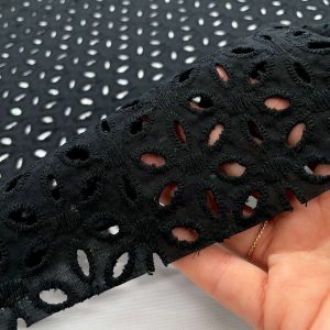Sangallo nero in cotone stupendo per abiti, top, pantaloni e gonne