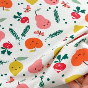 Jersey Certificato GOTS con stampa frutta e verdura