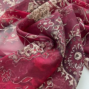 voile in viscosa bordeaux sfumata con stampa tortora dalle linee sottili