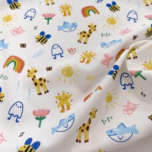 Cotone Certificato GOTS con stampa disegni bambini colorati