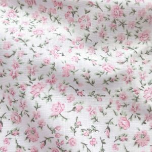 Cotone percalle Certificato GOTS con stampa fiorellino inglese rosa e salvia