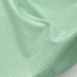 Tessuto in cotone Certificato GOTS a pois color latte e menta